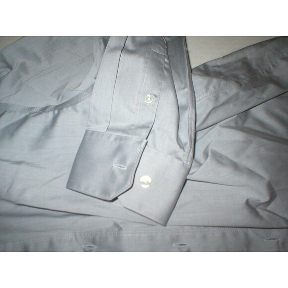 New NWT Mens Button Down Shirt 16.5 M Light Gray Perry Ellis Cotton Stretch - Picture 4 of 6